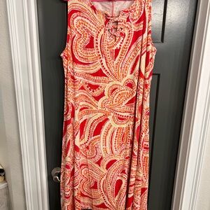 Chico's Red and Orange Patterned Midi Dress